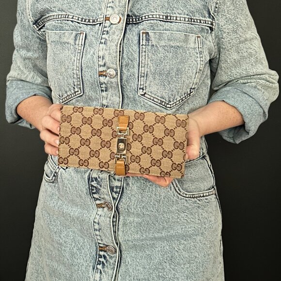 Unused Vintage Gucci Jackie Wallet - Gucci Monogram/Tan Leather - Picture 6 of 6